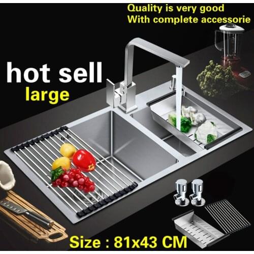 Free shipping Hot sell standard large vogue kitchen manual sink double groove 304 stainless steel 810x430 MM