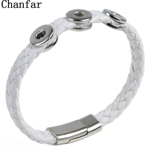Chanfar 10 colors PU leather Bracelet Fit 12mm Snap Button Armband Jewelry