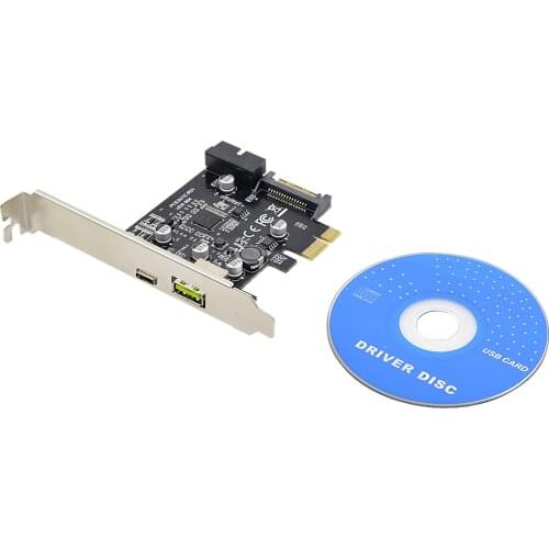 CHIPAL 5Gbps GEN1 USB 3.1 Type-C USB-C to 19Pin PCIe PCI-E 1X Riser Card with 15Pin SATA Power Supply +2.4A USB Charging Port