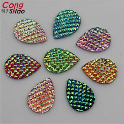 Cong Shao 200pcs 13*18mm AB Colorful Drop stones and crystals Resin Rhinestone trim costume Button DIY applique Decoration CS216