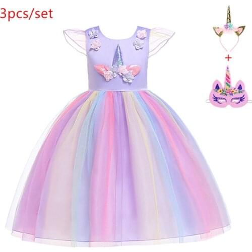 Flower Girls cosplay Unicorn Dress Childrens day Princess Girls Birthday Party Dress Children Kids Halloween Unicorn Costume