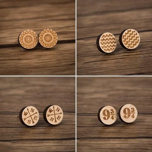 Jisensp Vintage Geometric Compass Stud Earrings Mathematical Wooden Earrings Fashion Jewelry for Women Students Graduation Gift