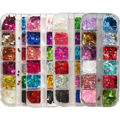 100Types 12 Colors 1 Box Holographic Nail Glitter Sequins 3D Decoration Nail Glitter Sequins Holographic Laser point star Flakes