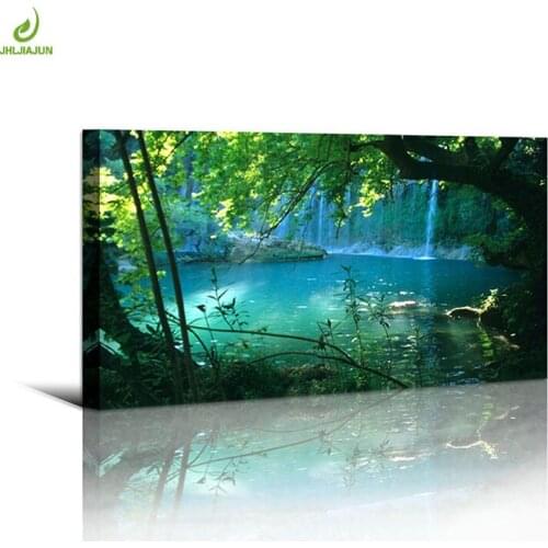 JHLJIAJUN Canvas Painting Green Forest Lake Water Landscape Posters HD Wall Art Picture Home Decor Wall Art For Living Room