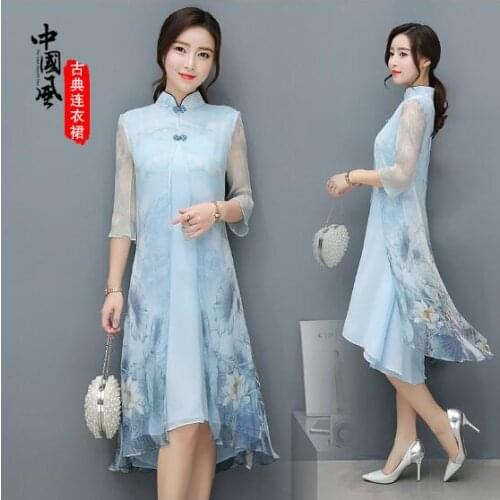 Chinese style Cheongsam dress Vietnam Ao dai womens dress Summer Qipao Women