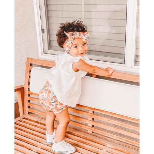 Baby Girls Two-piece Clothes Set White Solid Color Fly Sleeves Round Collar Tops and Shorts