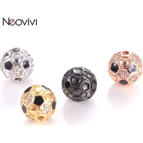 Neovivi Football Beads Pave White Zircon Copper Round Bead for Jewelry Making Bracelets Connector Necklaces Handmade DIY Spacer