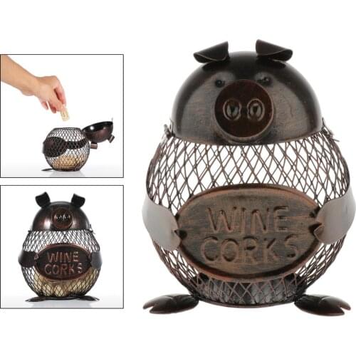 Pig Shaped Metal Coin Bank Box Standing Sculp Handwork Crafting Art Home Ornament