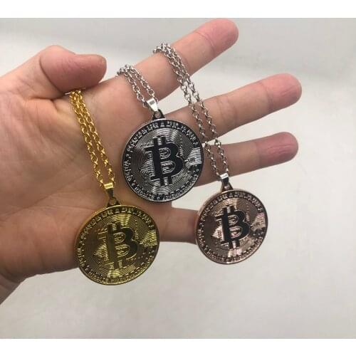Fashion Cool Gold Rose Silver Color BTC Bitcoin Shape Metal Pendant Necklaces For Men Women Friends Fans Jewelry Gift