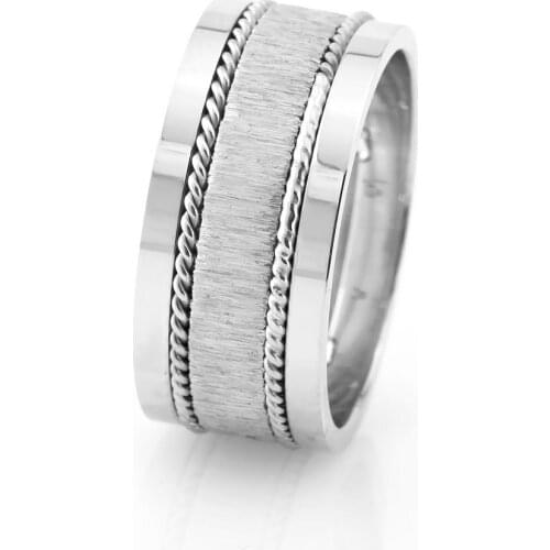Tesbihane Double Row Mesh Design Gray Color 925 Sterling Silver Men 'S Wedding Ring
