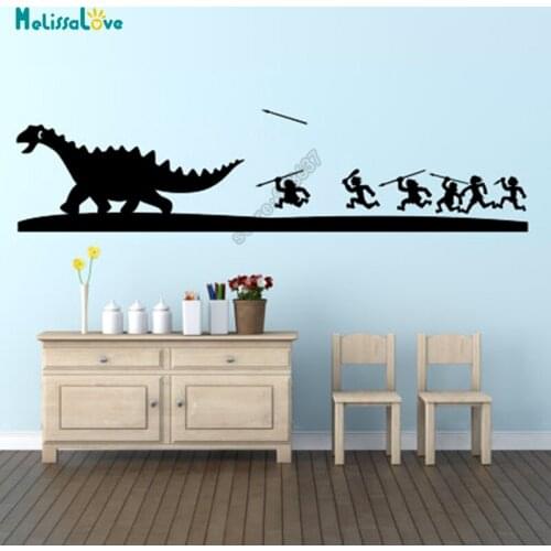 Dinosaur Cavemen Skyline Landscape Lance Kid Child Room Decal Home Sticker BabyRoom Removable Vinyl Wall Stickers Wallpaper B583