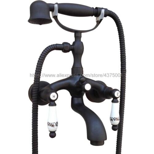 Wall Mounted Bathtub Faucet Oil Rubbed Bronze Tub Sink Faucet Telephone Style Bathroom Bath Shower Set with Handshower Ntf569