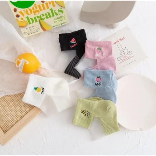 Spring and Summer Embroidery Thin Fruit Pattern Socks Pure Cotton Socks Women Sweet Casual Soft Short Socks Cute College Style