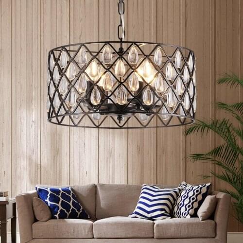 New American Village Iron Crystal Pendant Light Dining Room Living Room Bar Kitchen Hanging Lighting Ing luminaire suspendu