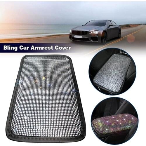 PU Leather Car Central Armrest Pad For Women Glitter Rhinestones Auto Center Console Arm Rest Seat Box Mat Cushion Pillow Cover