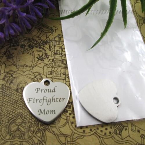 10pcs--"Proud Firefighter Mom"stainless steel charms 5 styles for choosing DIY Charms for necklace bracelets