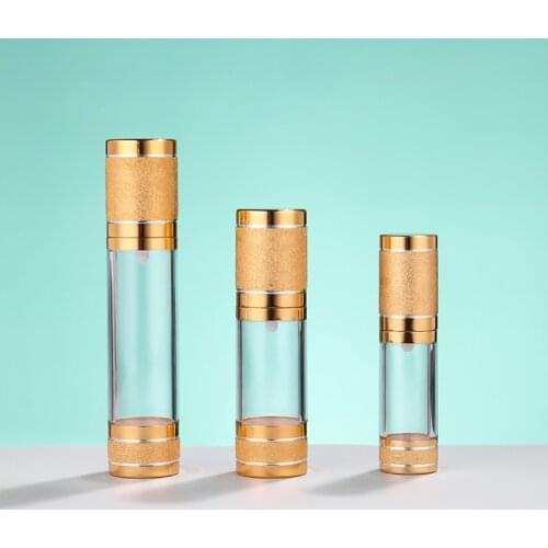 Transparent Pump Bottle Golden Aluminum Lid 15ml 30ml 50ml Vacuum Plastic Pump Bottle Perfume Container Airless Spray Bottle