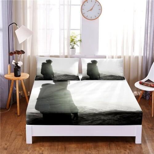 Figure Digital Printed 3pc Polyester Fitted Sheet Mattress Cover Four Corners with Elastic Band Bed Sheet Pillowcases