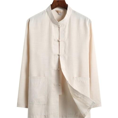 Cotton linen shirt mens long-sleeve Tang suit Chinese shirts mens Kung Fu bottoming shirt new all-match casual tops hanfu male