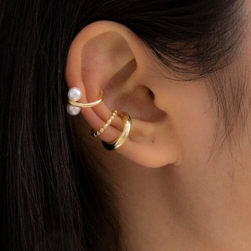 Ingemark Boho Pearl No Piercing C Shape Wrap Earcuff Punk Gold Color Ear Cuff Clip Earring for Women 2021 Trend Jewelry Aretes