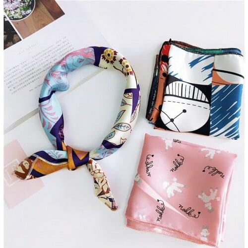 Hot Sale Small Square Satin Scarf Artifical Silk Scarves Foulard Femme Elegant Womens Wrap Handkerchief Bandana Accessories