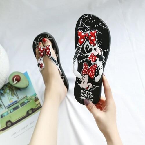 Disney popular cartoon Mickey Mouse Minnie flip-flops female summer new non-slip breathable casual flat-heeled beach shoes