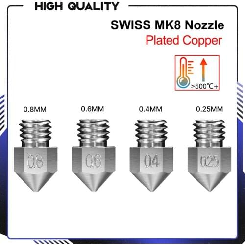 SWISS MK8 Nozzle Plated Copper 0.25/0.4/0.6/0.8MM 1.75MM 3D Printer Parts For CR10 Ender3 Voron 2.4 Hotend Heater Block