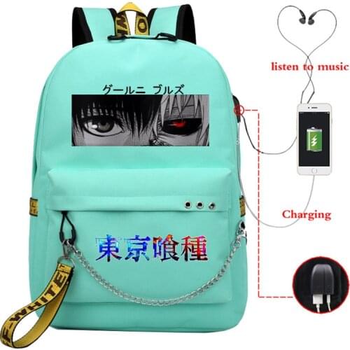 Tokyo Ghoul Kaneki Ken Eyes Japan Anime Print Girls School Bag Bookbag Backpack Usb Charging Teenager Women Girl Manga Schoolbag