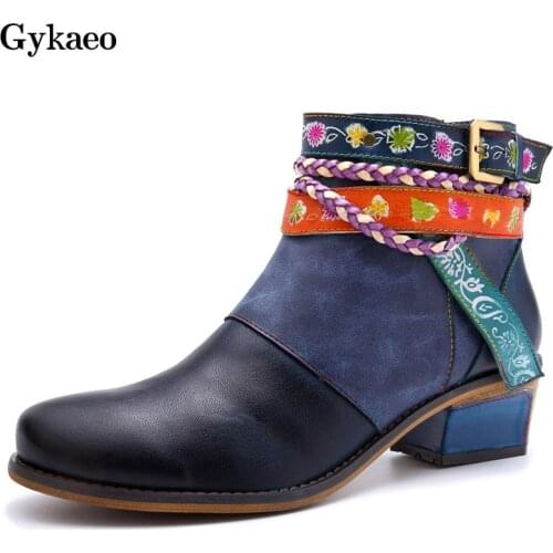 Gykaeo Genuine Leather Women Boots Vintage Bohemian Ankle Boots Ladies Shoes Woman Autumn Boots Warm Botas Mujer Invierno 2020