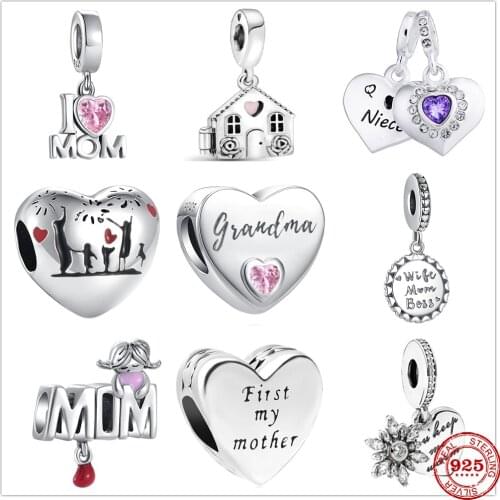 Hot Sale 100%925 Sterling Silver Mother Family Charm Beads Fit Original Pandora charms Bracelet For Women DIY Jewelry