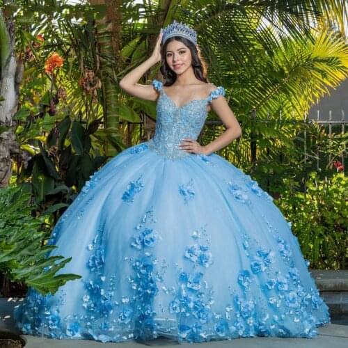Sky Blue Ball Gown Quinceanera Dress vestidos de 15 años 2020 Applique Backless Sweet 16 Dress Pageant Gowns