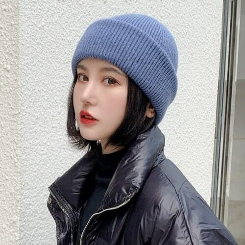 Winter Hats For Women Wool Knitted Angora Hat Beanies Female Warm Rabbit Fur Skullies Beanie For Girl thick and warm Woman hat