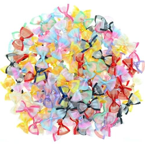 100 Pcs/lot Mini Small Pringting Ribbon Bow Pet Bowknot Craft ONLY BOW NO CLIPS DIY Wedding Decor Hair Accessories