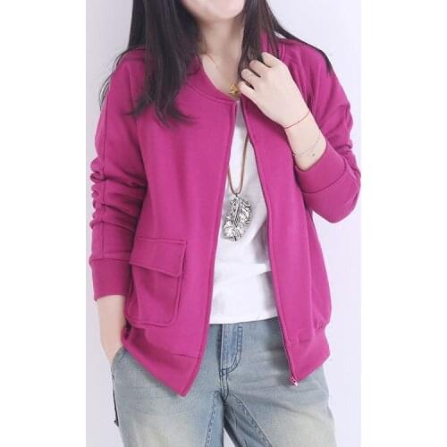 Women 2021 Spring Autumn New Loose Thin Outerwear Female Solid Color Baseball Jackets Ladies Plus Size Short Sports Coats W194