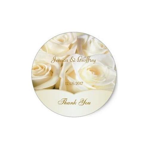 3.8cm Elegant white rose Thank you Wedding Sticker