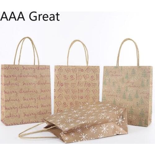 48Pcs/Lot Kraft Paper Bag With Handle Wedding Party Favor Paper Gift Bags Christmas Decorations Birthday Clothes Pouches Present