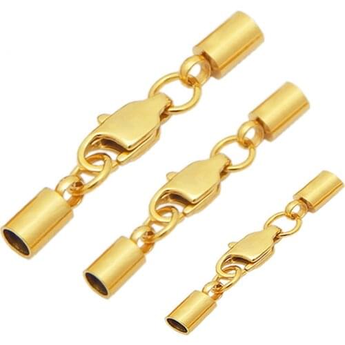 5pcs/lot Gold Color Stainless Steel End Caps Lobster Clasps Jump Rings Connectors Fit Round Bracelets Cord Jewelry Making