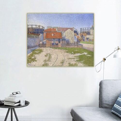 Citon Paul Signac《Gasometers at Clichy》Pointillism Canvas Oil Painting Art Poster Picture Wall Decor Home Living room Decoration