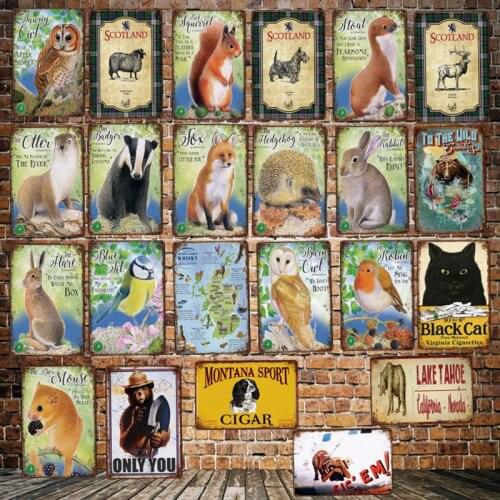 [ DecorMan ] Custom Animal Tin signs Fox Cat Dog Rabbit OWL Mural Paintings Bar PUB Decor LT-1984