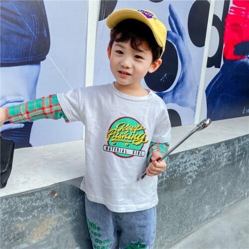 2020 Toddler Boys T-shirts Fashion Korean Letter Print Patchwork Fake Two Shirts For Boy Kids Long Sleeve Cotton T-shirt Autumn