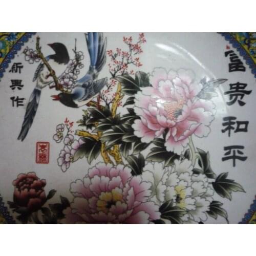 34cm(d) Rare Qing Dynasty porcelain plate ,flowers&birds,Free shipping