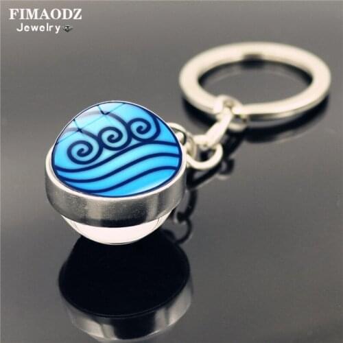 FIMAODZ Avatar The Last Airbender Keychain Double Side Glass Ball Pendant Fashion Key Chain for Men Women Bag Jewelry