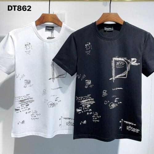 D2 New Men/Women Street Hip-Hop Round Neck Short-Sleeved T-Shirt Cotton Locomotive Letter Printing Casual Tee DT862
