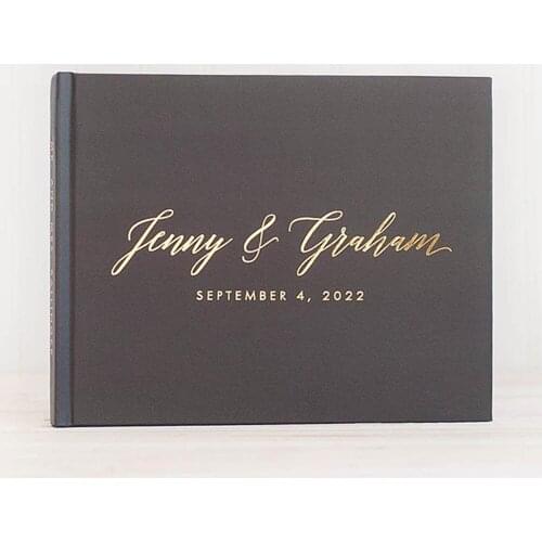 Personalized Modern Wedding Guest Book Horizontal birthday Guest Book Gold Foil Bride Guest Book cutom Photo Guest Book