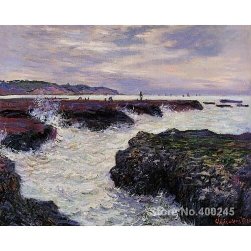 Art Gift The Rocks at Pourville Low Tide Claude Monet Painting on Canvas High quality Hand painted