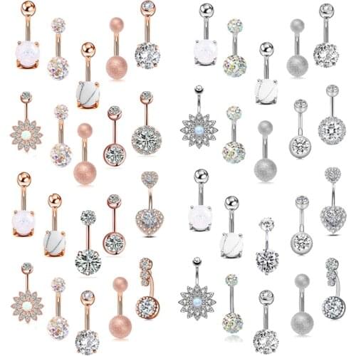 5PC/Set Belly Button Ring Surgical Steel Nombril Crystal 14G Navel Piercing Cute Bar Bulk Belly Piercing Pack Ombligo Pircing