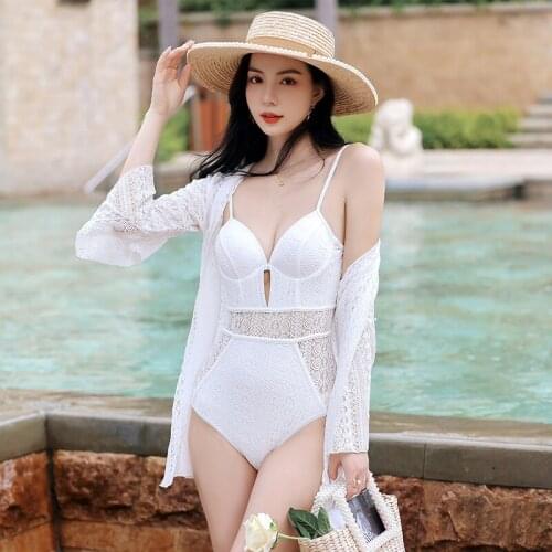 Lace Hollow Out Swimwear Open Back Swimsuit Sexy Bandage Bathsuit Trikini Bodysuit Women Beach Swim Monokini Solid Covers