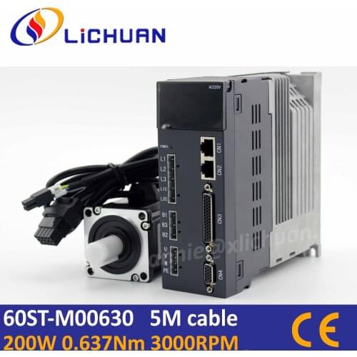 Lichuan 5M cable A4 series AC motor 220v servo motor 200W with driver kit 60st-06030 3000rpm 0.637Nm for CNC machine