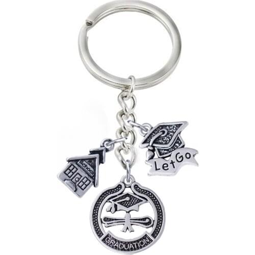 Hot Ancient Metal Graduation Dr. cap Bachelors Hat diploma Pendant Keychain for classmate Gifts Souvenir key holder