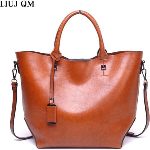 LIUJ QM Women Bags Oil Wax Leather Women Handbags Large Capacity Women Totes Winner Ladies Daily Handbag Vintage Shoulder Bags